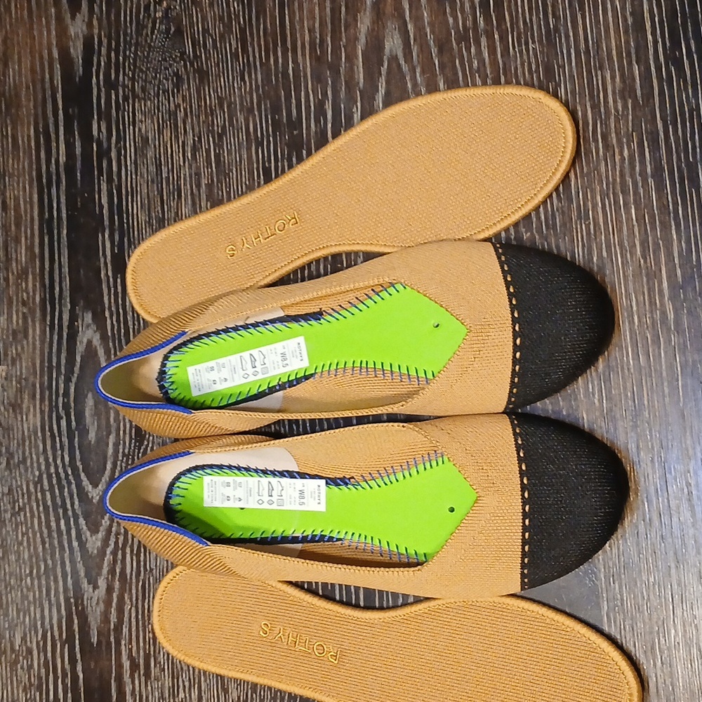 Rothy's Mustard Yellow and Black Cap-Toe Flats - Picture 4 of 5